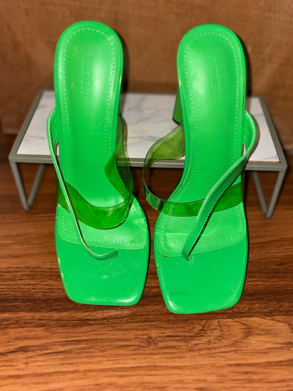 Women’s Green Slide Sandals - Transparent Strap